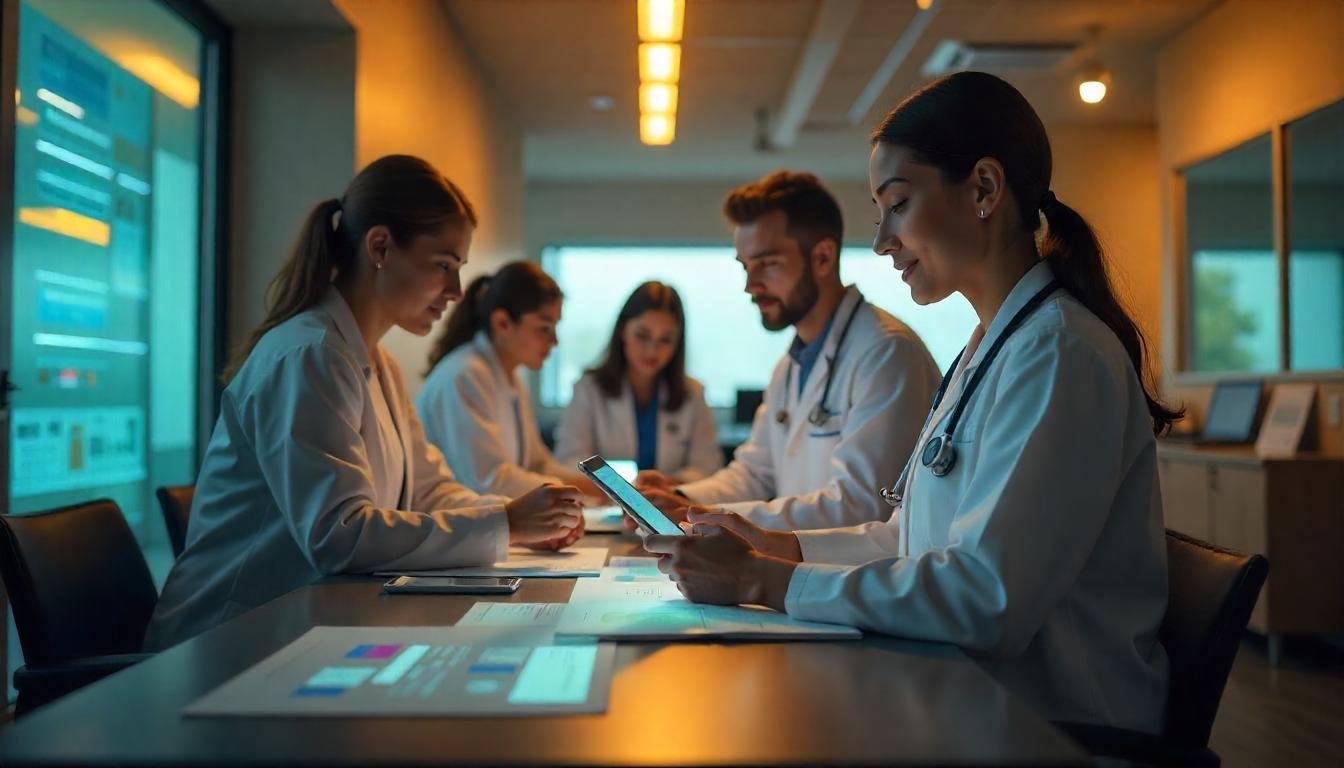 Lean care coach guiding healthcare team to improve care operations